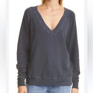 The Great V neck Cotton Sweatshirt in Stone Color